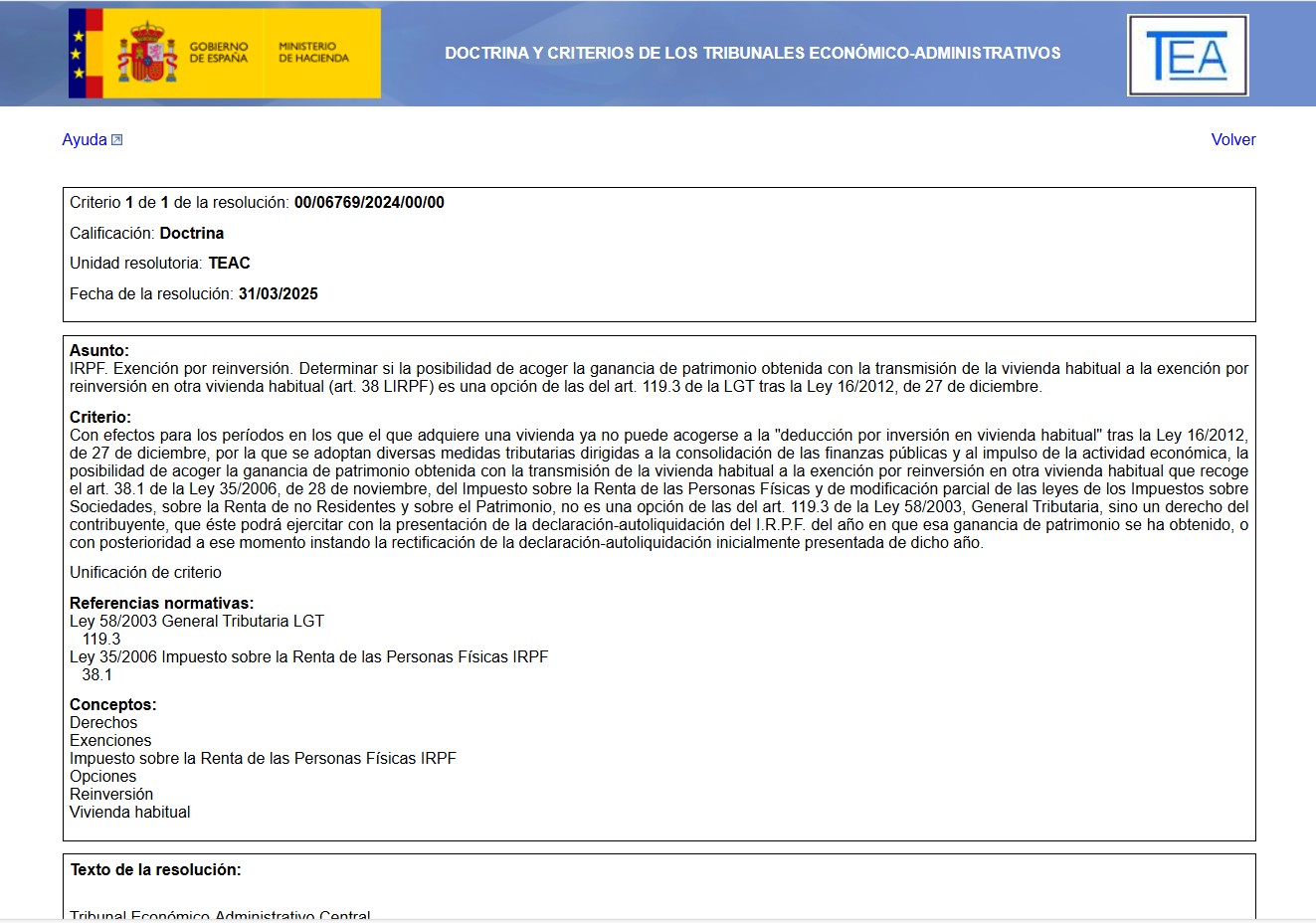 Doctrina Tribunales Económico Administrativos. TEAC, IRPF, DECLARACIÓN DE LA RENTA, CAMPAÑA DE RENTA 2024.