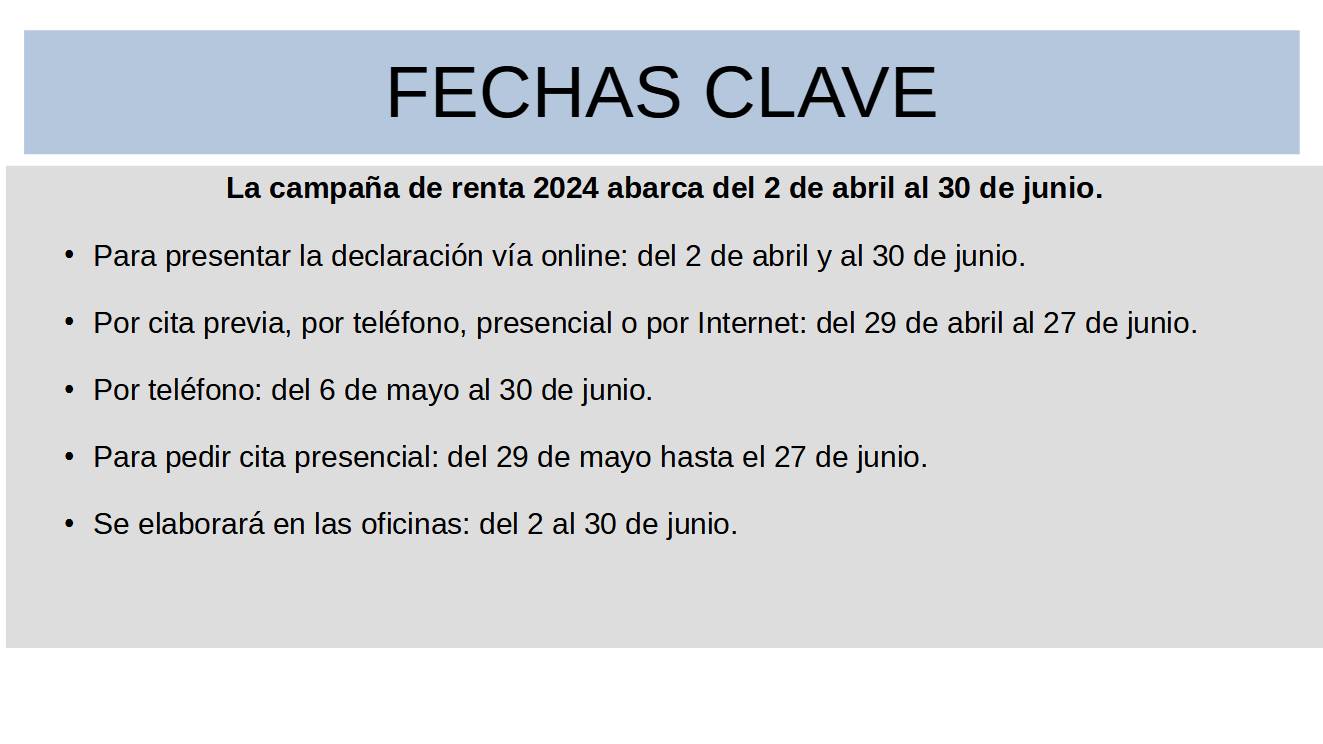 Declaración de la Renta 2024. Fechas clave.